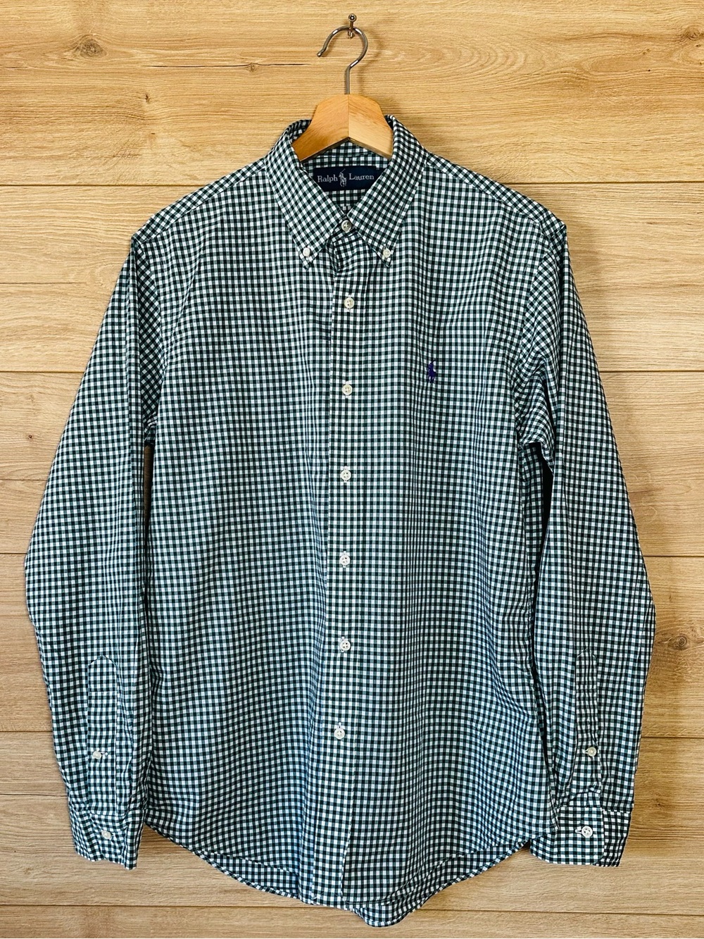 Ralph Lauren Green and White Gingham Button-Down Shirt